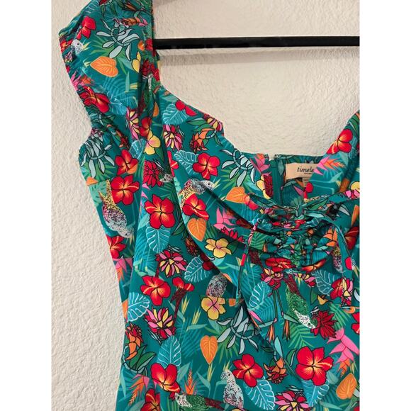 Timeless London Tropical Floral Dress Women’s 3XL US 16 Green Fit & Flare - Picture 4 of 12